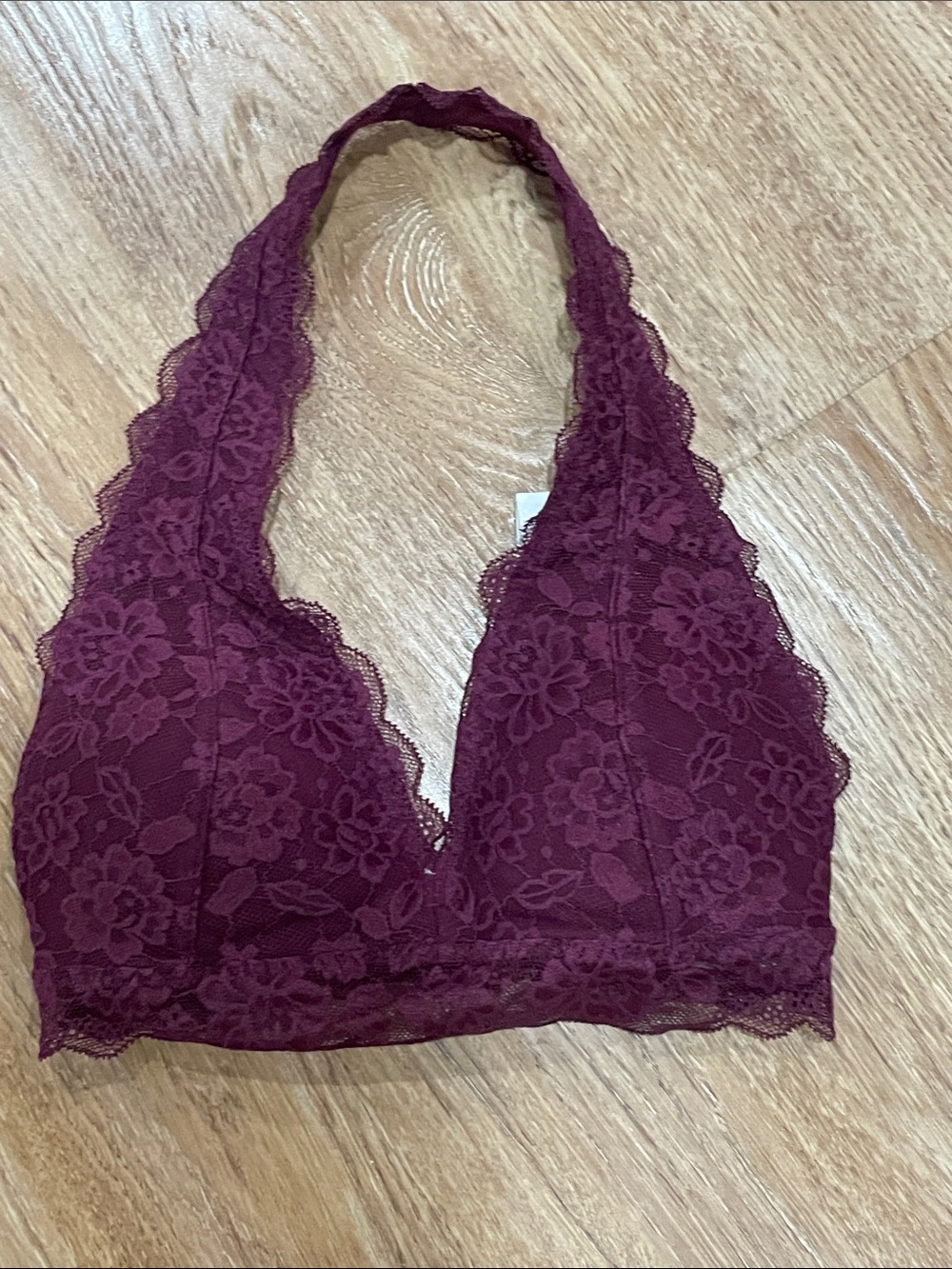 Gilly Hicks Floral Lace Halter Bralette in Burgundy